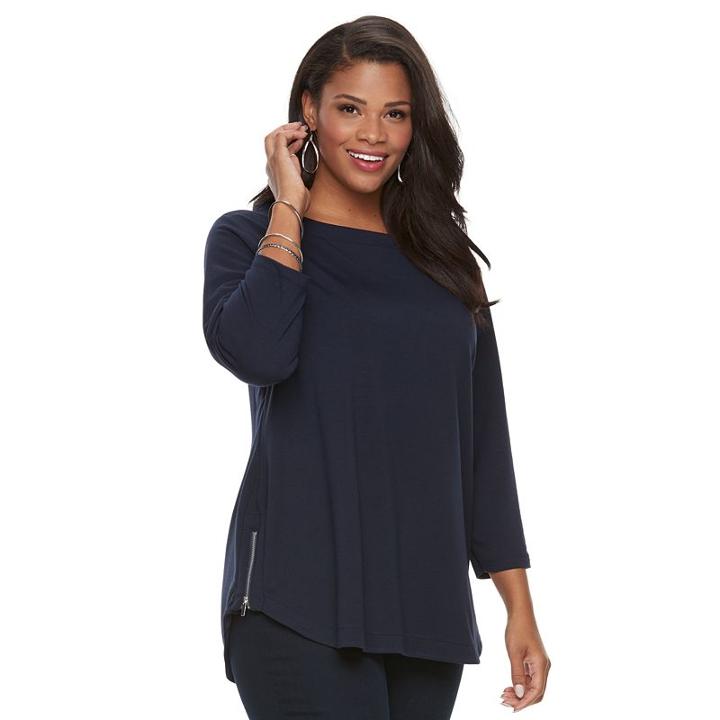 Plus Size Croft & Barrow&reg; Side-zip Boatneck Top, Women's, Size: 3xl, Blue