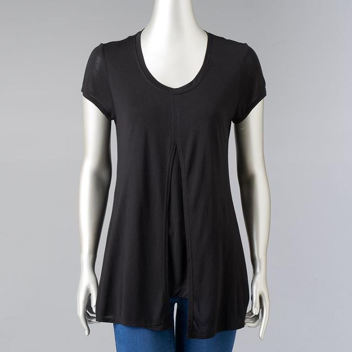 Women's Simply Vera Vera Wang Simply Separates Split-front Tee, Size: Large, Black