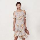 Women's Lc Lauren Conrad Cold-shoulder Ruffle Midi Dress, Size: Medium, Grey