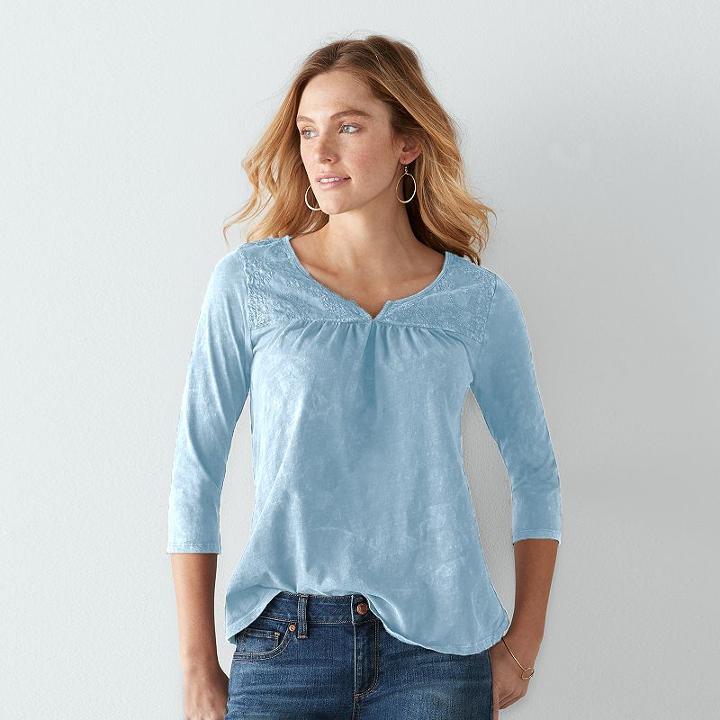 Women's Sonoma Goods For Life&trade; Embroidered Splitneck Top, Size: Large, Med Blue