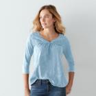 Women's Sonoma Goods For Life&trade; Embroidered Splitneck Top, Size: Large, Med Blue