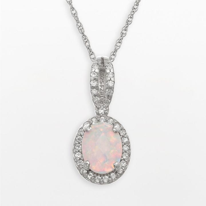 Sterling Silver Lab-created Opal And Lab-created White Sapphire Oval Halo Pendant, Women's, Size: 18, Multicolor