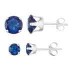 Journee Collection Sterling Silver Birthstone Cubic Zirconia Stud Earring Set, Women's, Blue