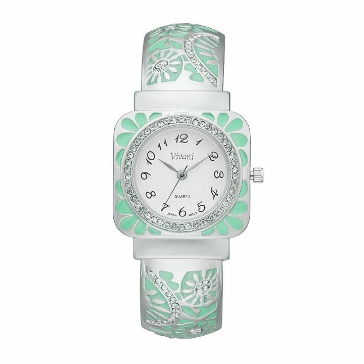 Vivani Women's Crystal Floral Cuff Watch, Size: Small, Green