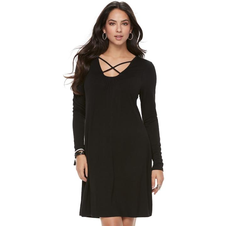 Women's Jennifer Lopez Crisscross Shift Dress, Size: Xl, Black
