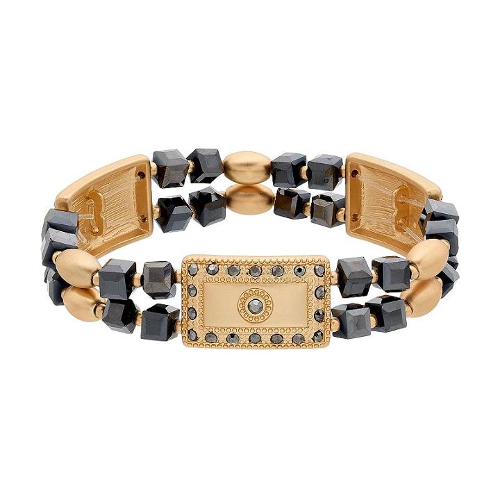Apt. 9&reg; Bead & Rectangle Link Stretch Bracelet, Women's, Gold