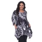 Plus Size White Mark Scroll Shark-bite Tunic, Women's, Size: 3xl, Bena Black