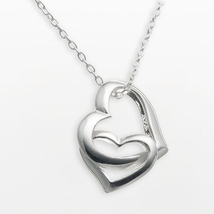 Sterling Silver Double Open-heart Pendant, Women's, Multicolor