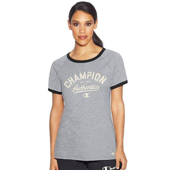 Women's Champion Ringer Graphic Tee, Size: Small, Dark Grey
