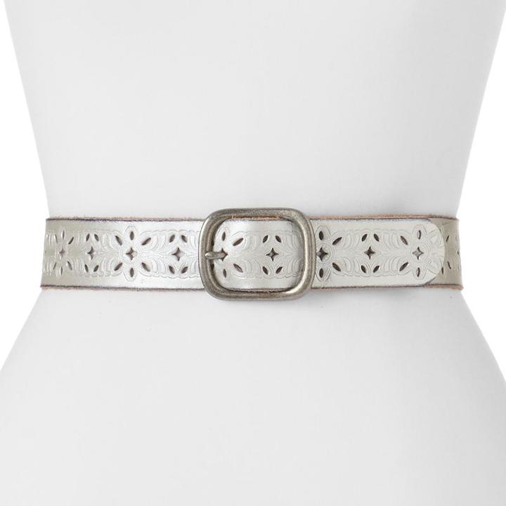 Women's Lee Floral Cutout Leather Belt, Size: Small, Silver
