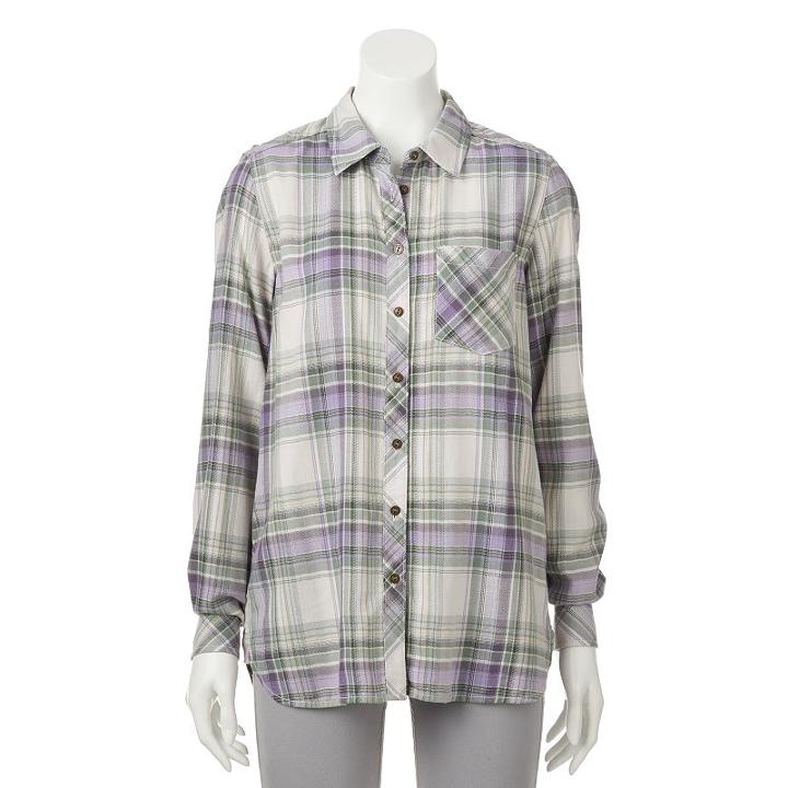 Women's Sonoma Goods For Life&trade; Essential Plaid Flannel Shirt, Size: Medium, Purple