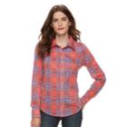 Women's Caribbean Joe Plaid Button Front Shirt, Size: Large, Drk Orange