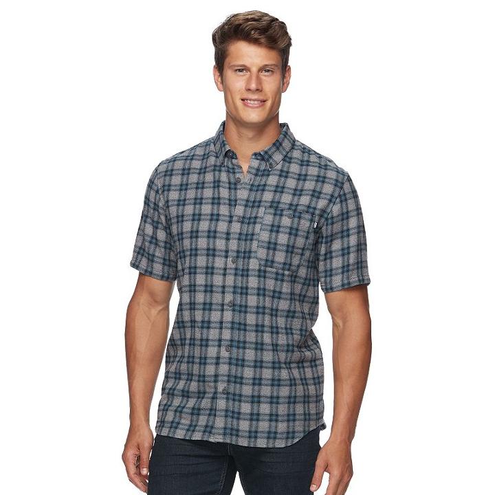 Men's Vans Grindle Plaid Button-down Shirt, Size: Small, Dark Blue
