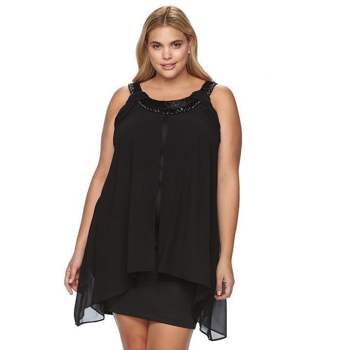 Plus Size Chaya Embellished Draped Chiffon Evening Dress, Women's, Size: 14 W, Black