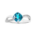 Sterling Silver Blue Topaz & Diamond Accent Cushion Bypass Ring, Women's, Size: 5
