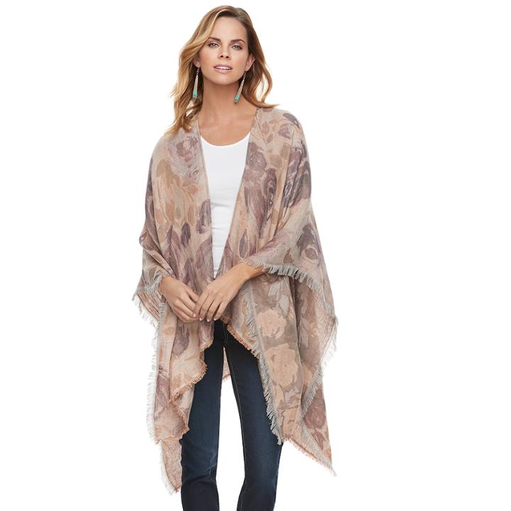 Sonoma Goods For Life&trade; Brushed Roses Reversible Ruana, Women's, Lt Beige
