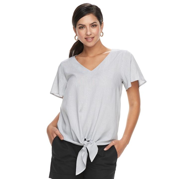 Women's Apt. 9&reg; Knot Front Flutter Tee, Size: Large, Black