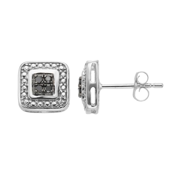 10k Gold 1/10 Carat T.w. Black Diamond Cluster Square Stud Earrings, Women's