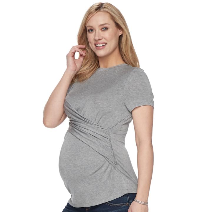 Maternity A:glow Ruched Cross Front Tee, Women's, Size: S-mat, Dark Grey