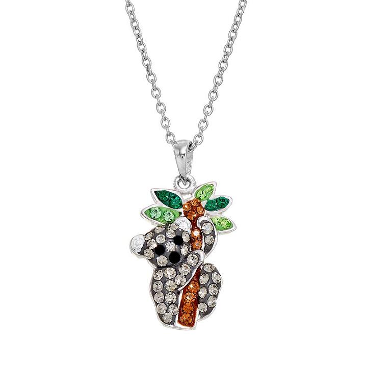 Silver Tone Crystal Koala Pendant Necklace, Women's, Grey
