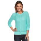 Women's Croft & Barrow&reg; Essential Pointelle Cardigan, Size: Xxl, Turquoise/blue (turq/aqua)