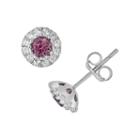 Oro Leoni Sterling Silver Rhodolite Garnet And White Topaz Halo Stud Earrings - Made With Genuine Swarovski Gemstones, Women's, Red