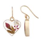 24k Gold Over Silver Pressed Flower Heart Drop Earrings, Women's, Multicolor