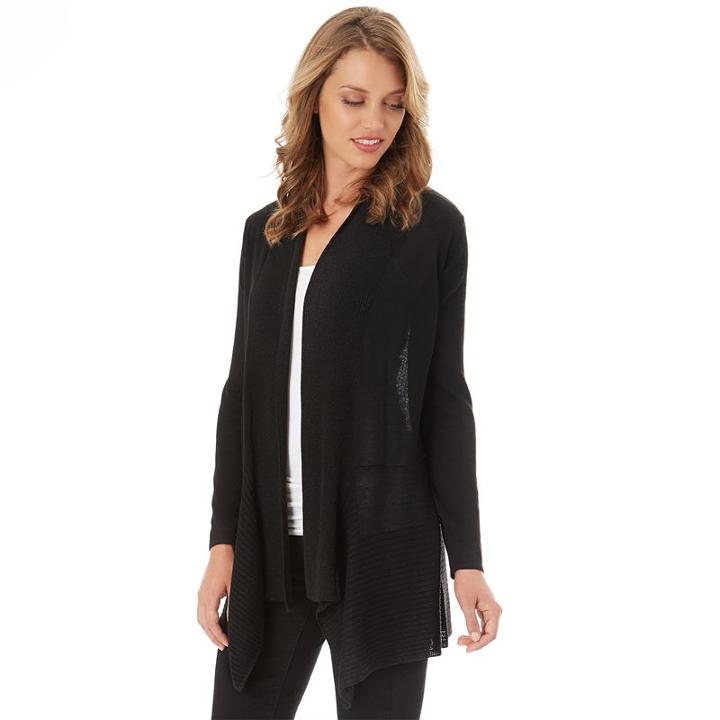 Women's Apt. 9&reg; Lurex Pointelle Cardigan, Size: Large, Black
