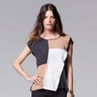 Women's Simply Vera Vera Wang Asymmetrical Colorblock Top, Size: Medium, Med Brown