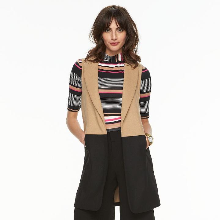 Women's Elle&trade; Colorblock Wool-blend Vest, Size: Medium, Med Beige