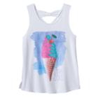 Girls 7-16 So&reg; Bow Back Printed Tank Top, Girl's, Size: 12, White