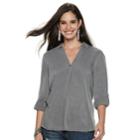 Women's Rock & Republic&reg; Faux Button-back Twill Shirt, Size: Large, Med Grey