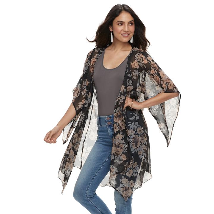 Women's Apt. 9&reg; Lightweight Chiffon Floral Kimono, Black