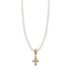 1928 14k Gold-plated Crystal & Simulated Pearl Cross Pendant Necklace, Women's, Size: 16, Yellow