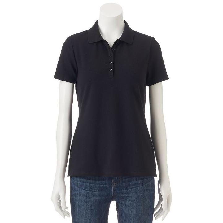 Petite Croft & Barrow&reg; Classic Solid Polo, Women's, Size: L Petite, Black