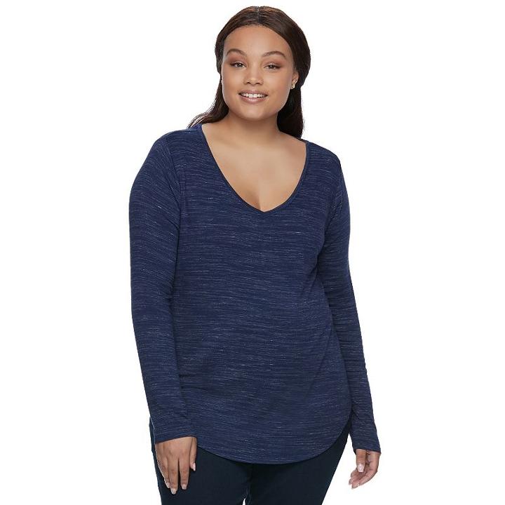 Juniors' Plus Size So&reg; V-neck Long Sleeve Tee, Teens, Size: 2xl, Blue