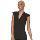 Juniors' Candie's&reg; Zip Front Flutter Sleeve Top, Teens, Size: Xs, Black