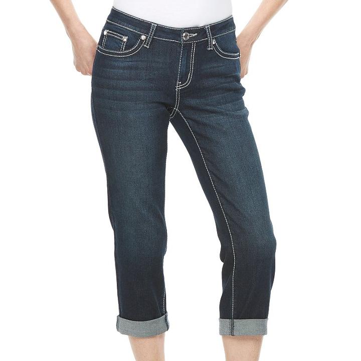 Women's Apt. 9&reg; Contrast Embellished Capri Jeans, Size: 12, Black