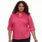 Plus Size Croft & Barrow&reg; Knit-to-fit Roll-tab Shirt, Women's, Size: 3xl, Pink