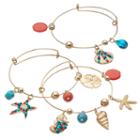 Seahorse, Seashell & Starfish Charm Bangle Bracelet Set, Women's, Multicolor
