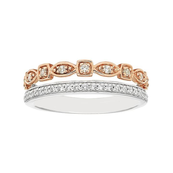 Boston Bay Diamonds Two Tone 14k Gold 1/4 Carat T.w. Diamond Geometric Stack Ring, Women's, Size: 7.50, White