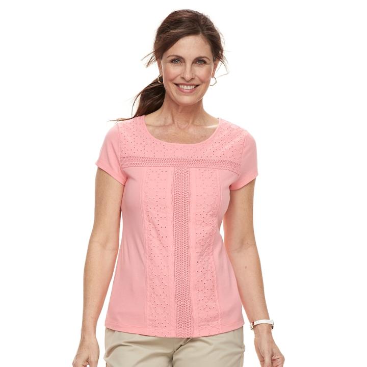Women's Croft & Barrow&reg; Eyelet Tee, Size: Medium, Light Pink