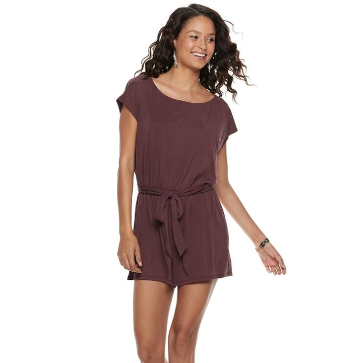 Juniors' Mudd&reg; Cupro Belted Romper, Teens, Size: Small, Purple