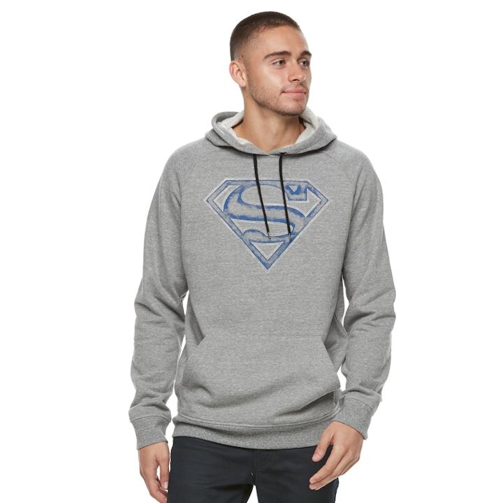 Men's Superman Pull-over Hoodie, Size: Medium, Grey