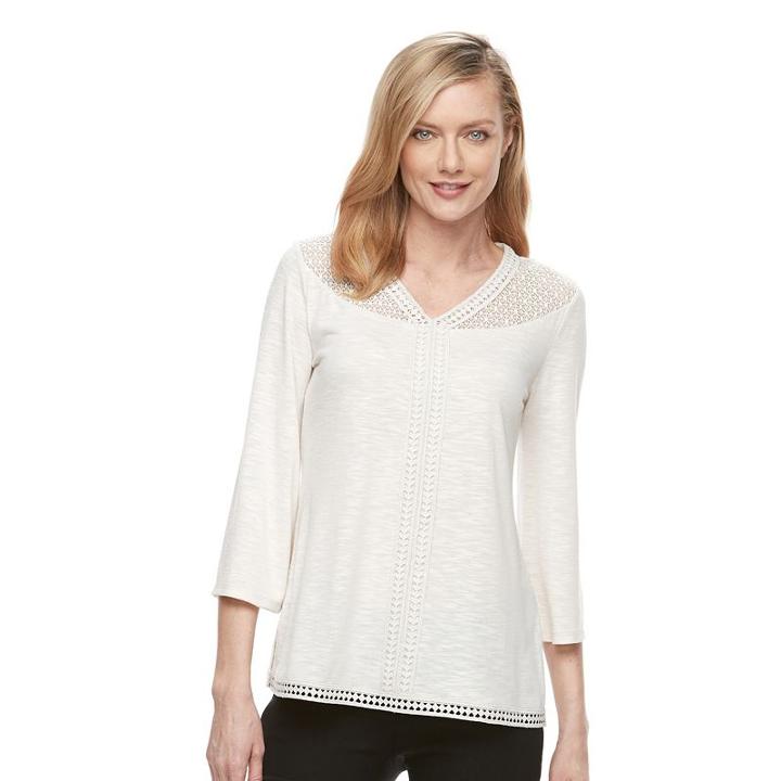 Women's Dana Buchman Crochet-trim V-neck Top, Size: Xs, Lt Beige