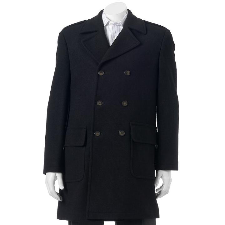 Men's Chaps Double-breasted Wool-blend Coat, Size: 42 - Regular, Black