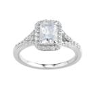 Diamonluxe Simulated Diamond Rectangle Halo Engagement Ring In Sterling Silver (1 1/2 Carat T.w.), Women's, Size: 5, White