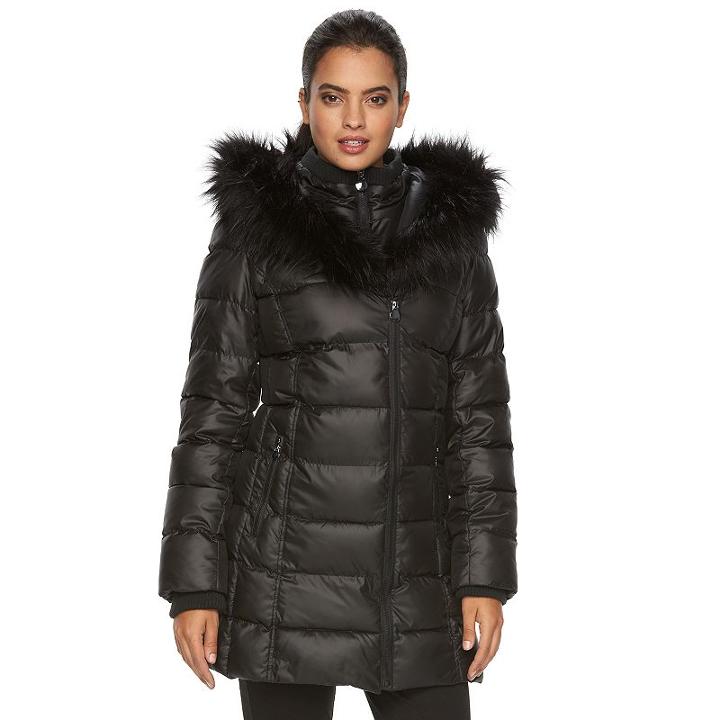 Women's Apt. 9&reg; Hooded Puffer Jacket, Size: Large, Black