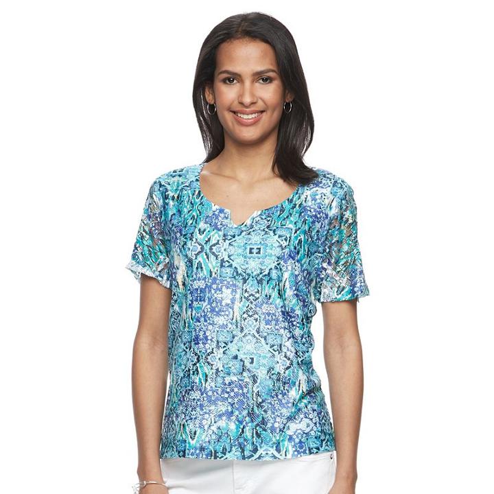 Petite Napa Valley Printed Lace Tee, Women's, Size: L Petite, Dark Green