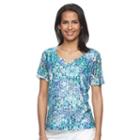 Petite Napa Valley Printed Lace Tee, Women's, Size: L Petite, Dark Green